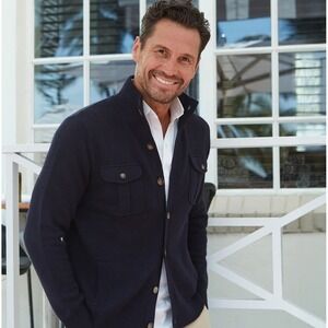 NWT Collars & Co Mens Napoli Cardigan in Wool & Cashmere Size Small Navy